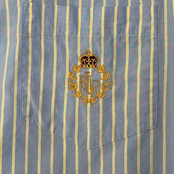 Lauren Ralph Lauren Shirt Womens 14 Blue Striped Sleeveless Button Front Crest - Picture 2 of 8